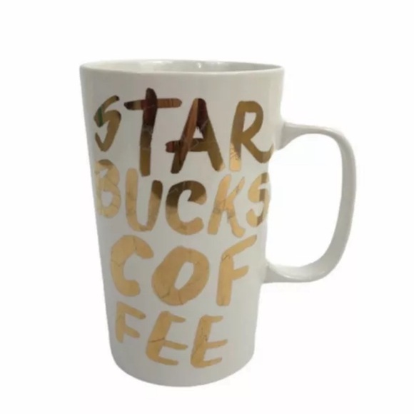 𝅺STARBUCKS 16fl oz Coffee Mug Gold Graffiti White With A Lid - Picture 7 of 11